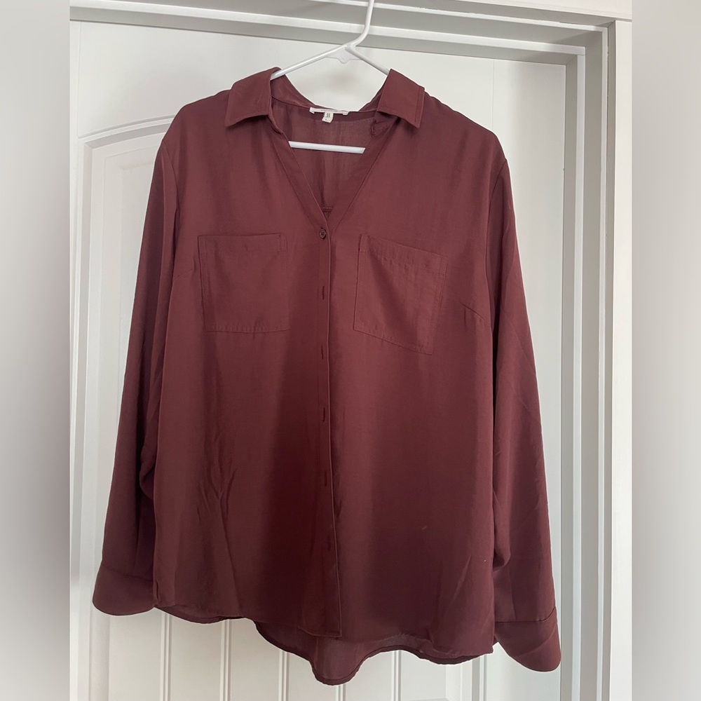 Maurices Maroon V-Neck Blouse